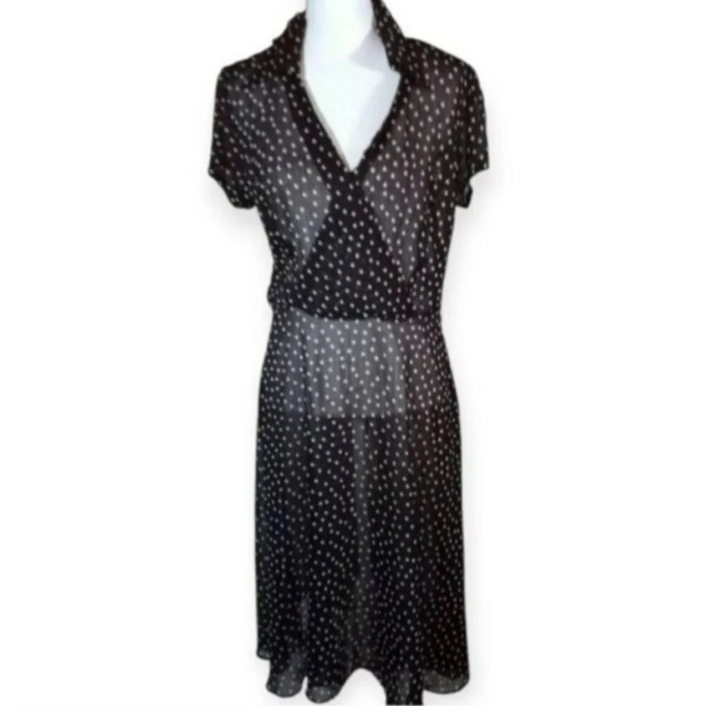 MSK BLACK & WHITE POLKA-DOT SHEER DRESS SZ.12 EUC. - Picture 2 of 5